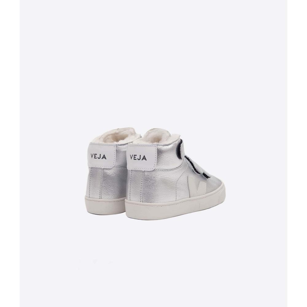 Kids' Veja ESPLAR MID FURED LEATHER High Tops Silver | ZA 690NWY